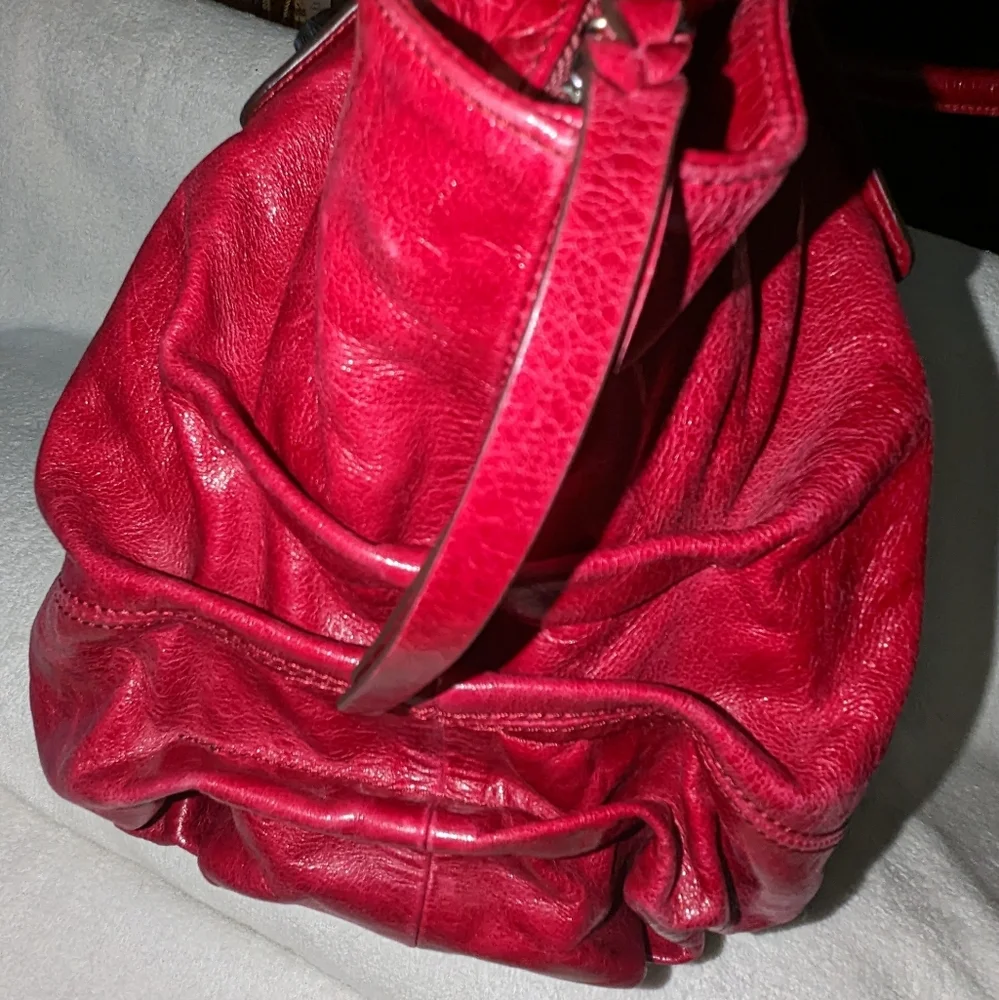 Abro burgundy red leather pleated details hobo bag.